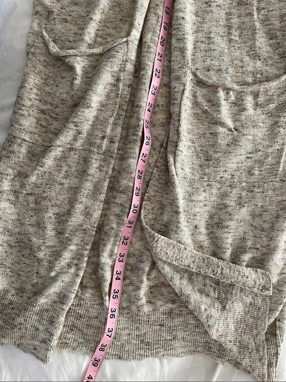 Max Studio Cotton Linen Blend Long Duster Cardigan Sweater Ivory/Brown NWOT
